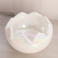 Vintage Fenton Glass Medium White Milk Glass Iridescent Lotus Bowl