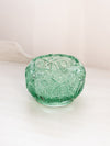 Vintage Fenton Green Glass Cupped Bowl with Fancy Designs