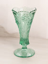Vintage Fenton Green Glass Footed Daffodil Flower Vase