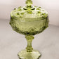 Vintage Fenton Green Glass Rose Floral Lidded Compote