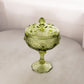Vintage Fenton Green Glass Rose Floral Lidded Compote