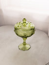 Vintage Fenton Green Glass Rose Floral Lidded Compote
