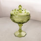 Vintage Fenton Green Glass Rose Floral Lidded Compote