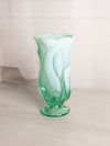 Vintage Fenton Green Opalescent Glass Footed Vase