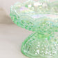Vintage Fenton Green Opalescent Iridescent Glass Footed Candle Bowl