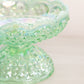 Vintage Fenton Green Opalescent Iridescent Glass Footed Candle Bowl