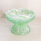 Vintage Fenton Green Opalescent Iridescent Glass Footed Candle Bowl