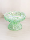 Vintage Fenton Green Opalescent Iridescent Glass Footed Candle Bowl