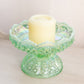 Vintage Fenton Green Opalescent Iridescent Glass Footed Candle Bowl