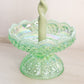 Vintage Fenton Green Opalescent Iridescent Glass Footed Candle Bowl