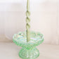Vintage Fenton Green Opalescent Iridescent Glass Footed Candle Bowl