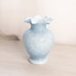 Vintage Fenton Grey Blue Cased Glass Vase with Ruffle Edge