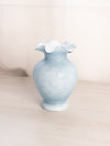 Vintage Fenton Grey Blue Cased Glass Vase with Ruffle Edge