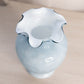 Vintage Fenton Grey Blue Cased Glass Vase with Ruffle Edge