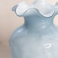 Vintage Fenton Grey Blue Cased Glass Vase with Ruffle Edge