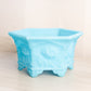 Vintage Fenton Hexagonal Light Blue Matte Glass Planter with Floral Designs