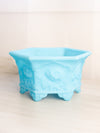 Vintage Fenton Hexagonal Light Blue Matte Glass Planter with Floral Designs