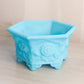 Vintage Fenton Hexagonal Light Blue Matte Glass Planter with Floral Designs