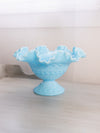 Vintage Fenton Large Blue Milk Glass Cut and Block Ruffle Footed Bowl