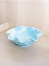 Vintage Fenton Large Light Blue Slag Glass Floral Ruffle Edge Bowl