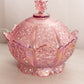Vintage Fenton Large Pink Iridescent Daisy & Button Lidded Dish