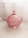 Vintage Fenton Large Pink Iridescent Daisy & Button Lidded Dish