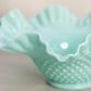 Vintage Fenton Large Turquoise Milk Glass Hobnail Bowl w/ Ruffle Edge