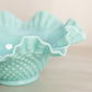 Vintage Fenton Large Turquoise Milk Glass Hobnail Bowl w/ Ruffle Edge