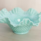 Vintage Fenton Large Turquoise Milk Glass Hobnail Bowl w/ Ruffle Edge