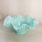 Vintage Fenton Large Turquoise Milk Glass Hobnail Bowl w/ Ruffle Edge