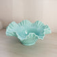 Vintage Fenton Large Turquoise Milk Glass Hobnail Bowl w/ Ruffle Edge