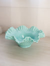 Vintage Fenton Large Turquoise Milk Glass Hobnail Bowl w/ Ruffle Edge