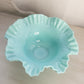 Vintage Fenton Large Turquoise Milk Glass Hobnail Bowl w/ Ruffle Edge