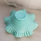Vintage Fenton Large Turquoise Milk Glass Hobnail Bowl w/ Ruffle Edge