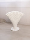 Vintage Fenton Large White Milk Glass Hobnail Fan Vase