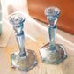 Vintage Fenton Light Blue Iridescent Florentine Candlesticks (Set of 2)