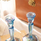 Vintage Fenton Light Blue Iridescent Florentine Candlesticks (Set of 2)