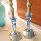 Vintage Fenton Light Blue Iridescent Florentine Candlesticks (Set of 2)