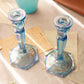 Vintage Fenton Light Blue Iridescent Florentine Candlesticks (Set of 2)