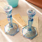 Vintage Fenton Light Blue Iridescent Florentine Candlesticks (Set of 2)