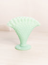 Vintage Fenton Light Green Milk Glass Hobnail Mini Fan Vase