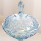 Vintage Fenton Lily of the Valley Blue Iridescent Lidded Compote Dish