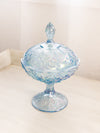 Vintage Fenton Lily of the Valley Blue Iridescent Lidded Compote Dish