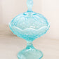 Vintage Fenton Lily of the Valley Light Blue Opalescent Lidded Compote Dish