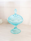 Vintage Fenton Lily of the Valley Light Blue Opalescent Lidded Compote Dish