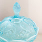 Vintage Fenton Lily of the Valley Light Blue Opalescent Lidded Compote Dish