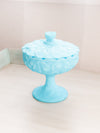 Vintage Fenton Matte Blue Glass Water Lily Lidded Compote
