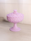 Vintage Fenton Matte Lavender Glass Water Lily Lidded Compote