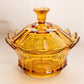 Vintage Fenton Medium Amber Glass Scalloped Lidded Dish with Finial
