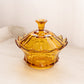 Vintage Fenton Medium Amber Glass Scalloped Lidded Dish with Finial